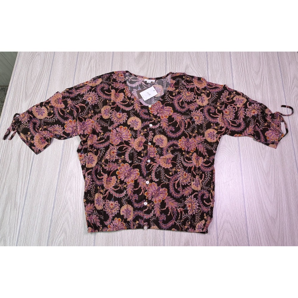 J. Jill Paisley Floral Button Front Top Chocolate Jacquard WTP315921 Mens M - Picture 3 of 7
